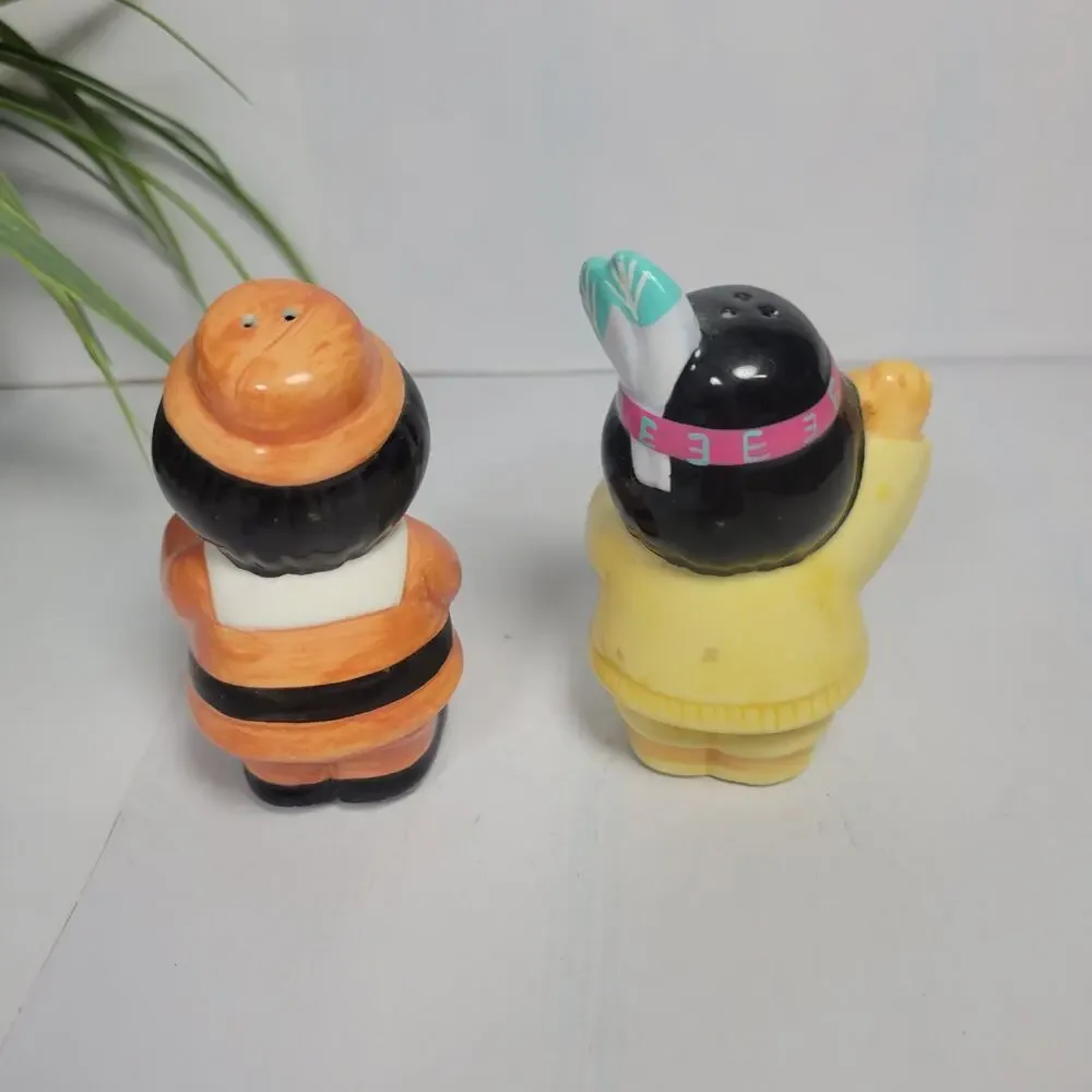 Vintage Russ Thanksgiving Salt Pepper Shakers, Native & Pilgrim Figurines